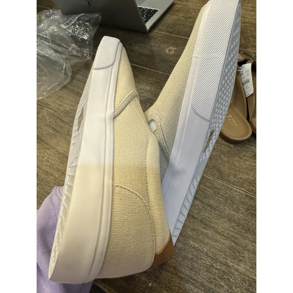 J Crew Slip On Shoes Mens Tan‎ Canvas White Sole Casual Skate Sneakers Size 11